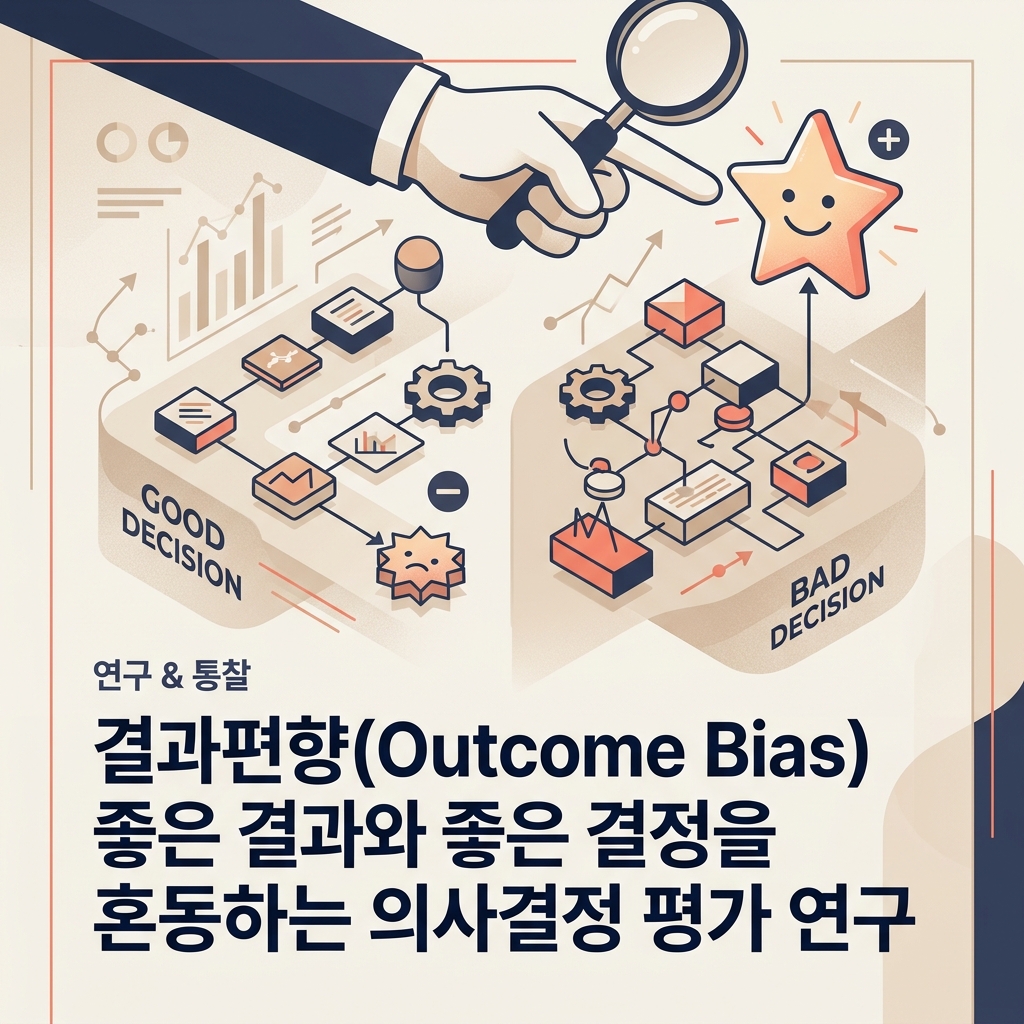 좋은 결과가 나왔다는 이유만으로 그 결정을 좋은 결정이라고 판단하는 결과편향을 표현한 대표 이미지