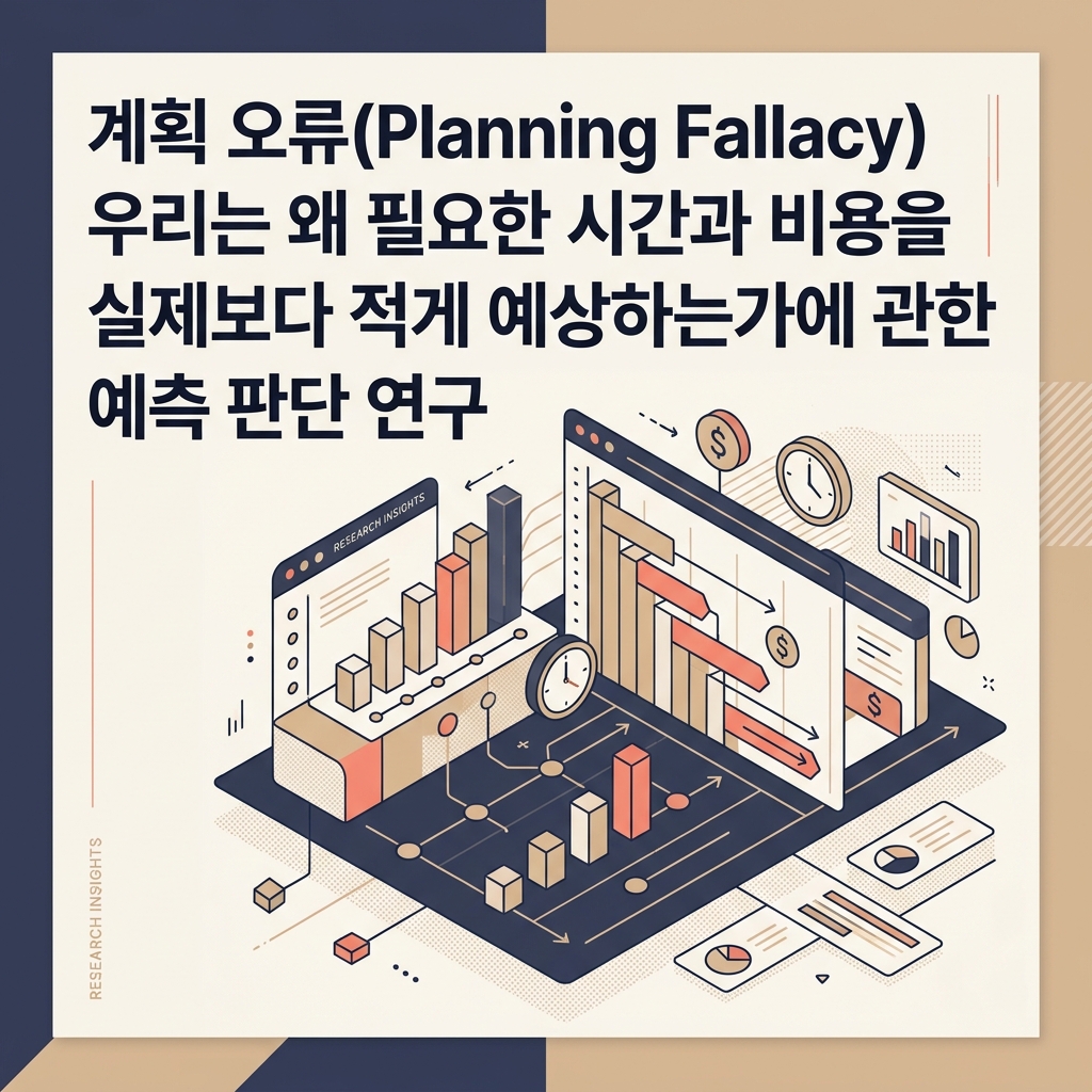 예상 시간과 비용을 실제 과거 데이터보다 낙관적으로 잡는 계획 오류를 표현한 대표 이미지