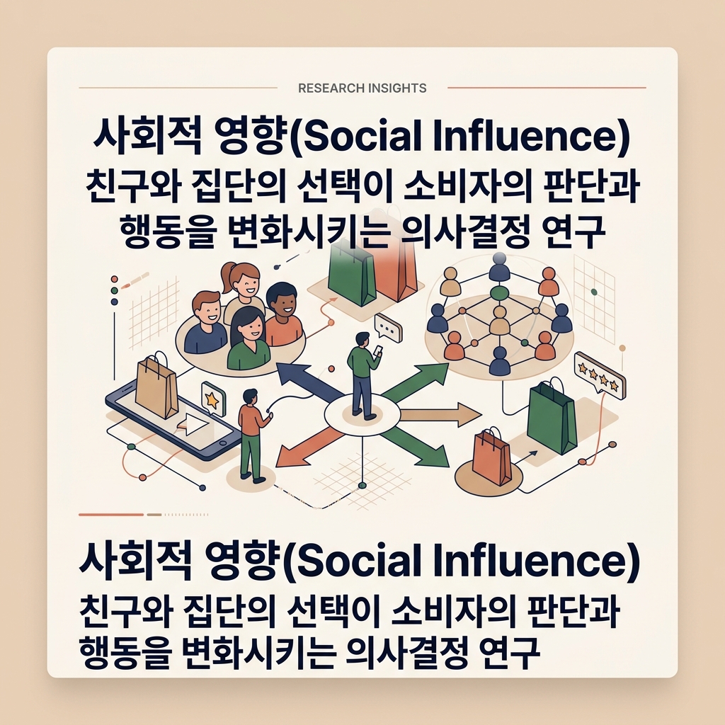 친구와 가족의 추천이 개인의 선택에 영향을 주는 사회적 영향을 표현한 대표 이미지