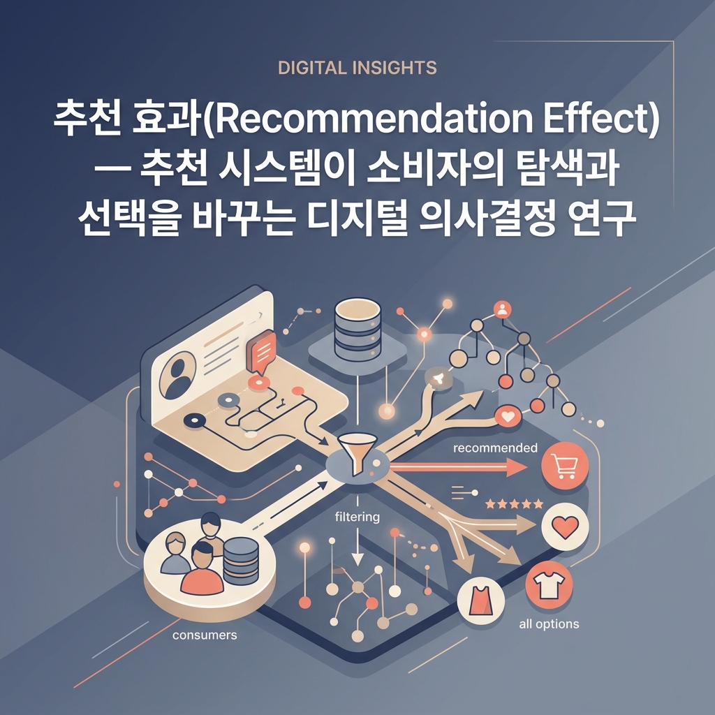 추천 시스템이 소비자의 탐색 범위와 선택에 영향을 주는 추천 효과를 표현한 대표 이미지