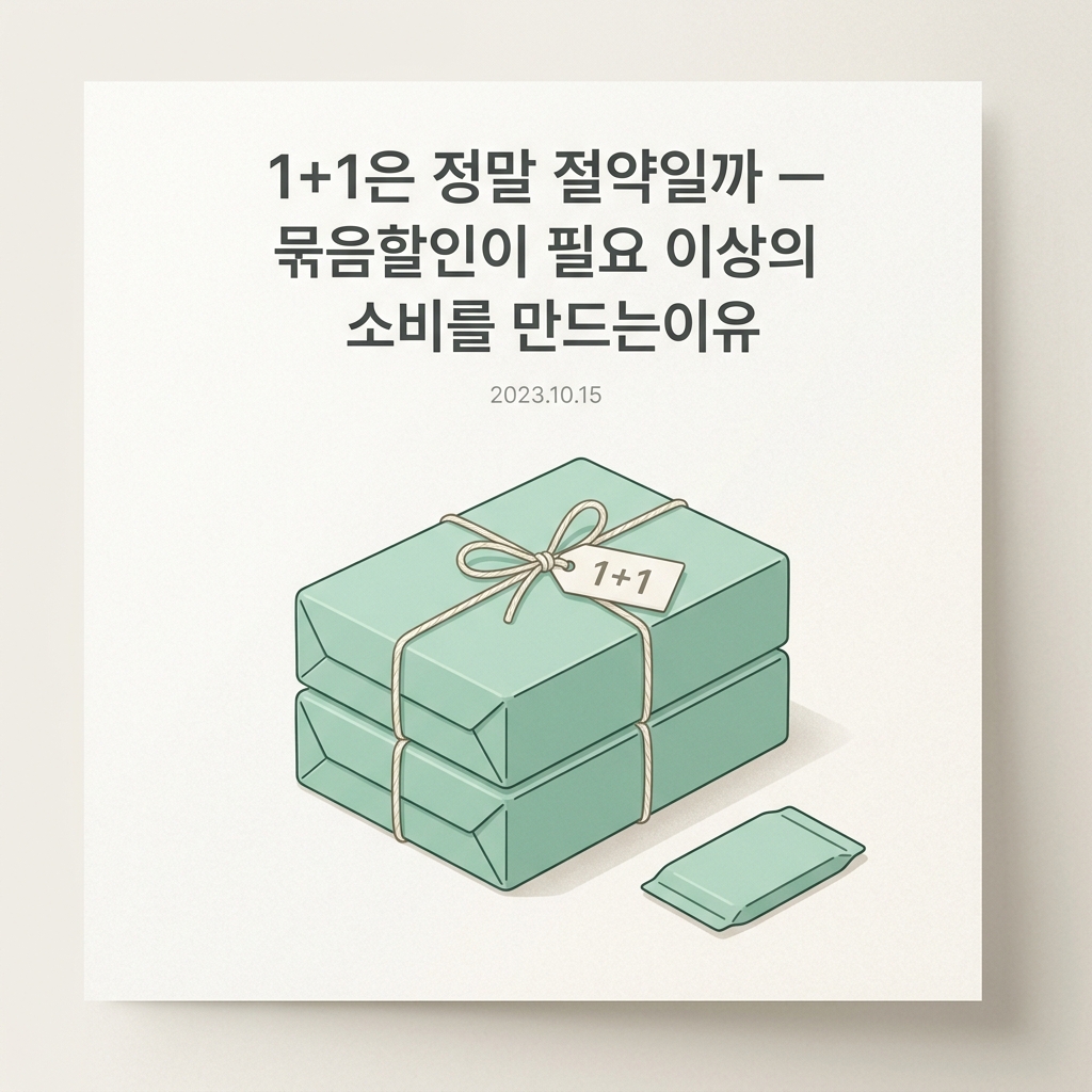 1+1과 묶음할인에서 필요한 수량과 실제 사용단가를 비교하는 모습을 표현한 대표 이미지