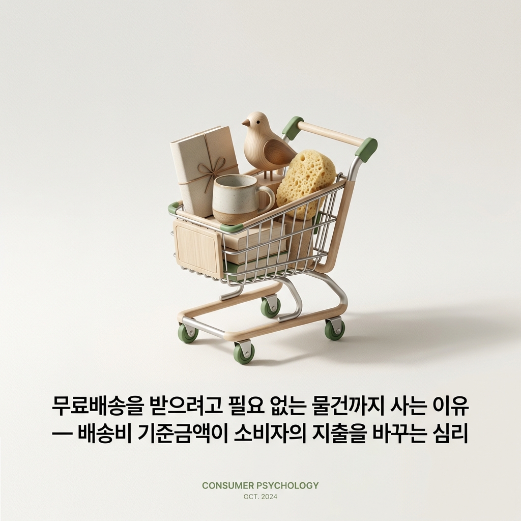 료배송을 받기 위해 추가구매하는 금액과 실제 절약액을 비교하는 무료배송 기준금액을 표현한 대표 이미지