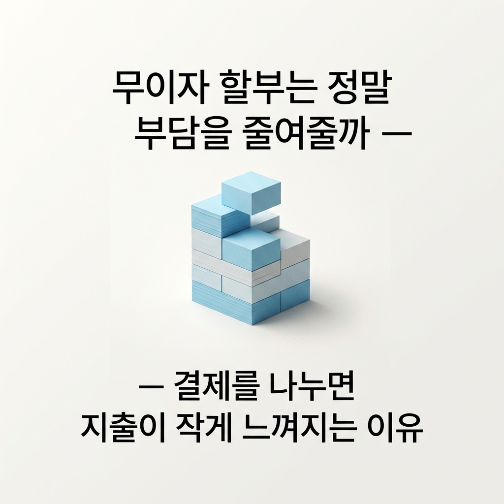 월 납부액과 총지출을 함께 비교해 무이자 할부의 실제 부담을 판단하는 모습을 표현한 대표 이미지느껴지는 이유